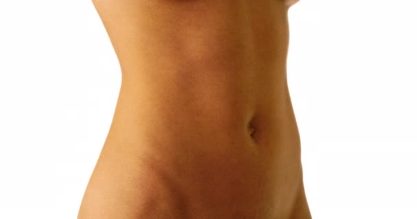 Primer Plano Cintura Mujer Negra Espacio Copia Abdomen Mujer Natural — Vídeos de Stock