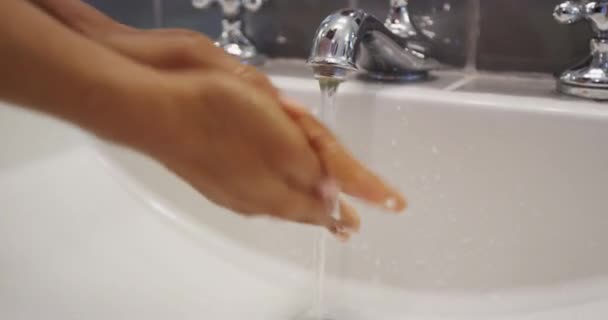 African Woman Washing Hands Sink — Stock Video