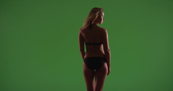 Yeşil Ekranda Duran Seksi Kız Silueti Anahtar Birleşik Olmak Üzere — Stok video
