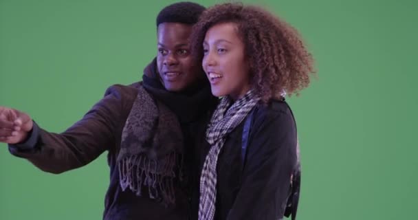 Young Black Couple Goes Vacation Green Screen Green Screen Keyed — Stock Video