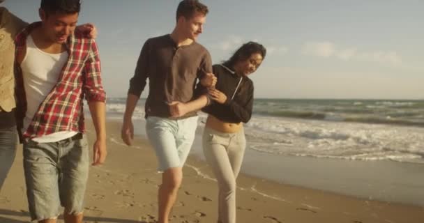 Pasangan Berjalan Pantai Bersama Sama — Stok Video