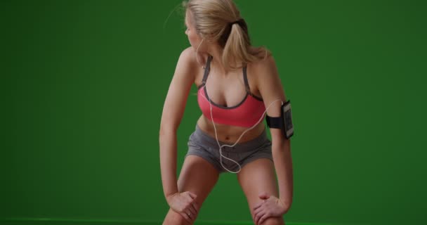 Bella Donna Forma Facendo Jogging Sullo Schermo Verde Sullo Schermo — Video Stock