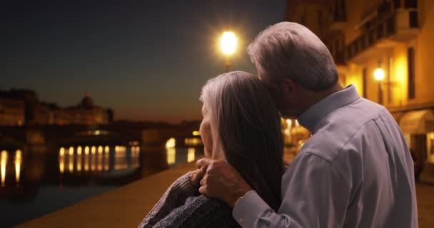 Loving Elderly White Male Female Have Tender Moment Together Florence — Stock Video