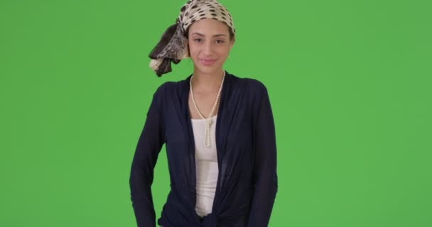 Working Hispanic Girl Poses Portrait Green Screen Green Screen Keyed — Stock Video