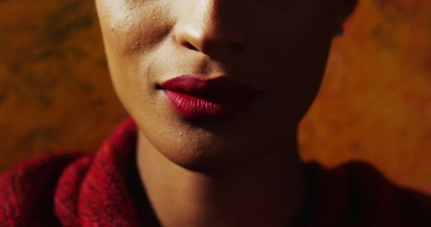 Primer Plano Los Labios Hermosa Modelo Femenina — Vídeo de stock