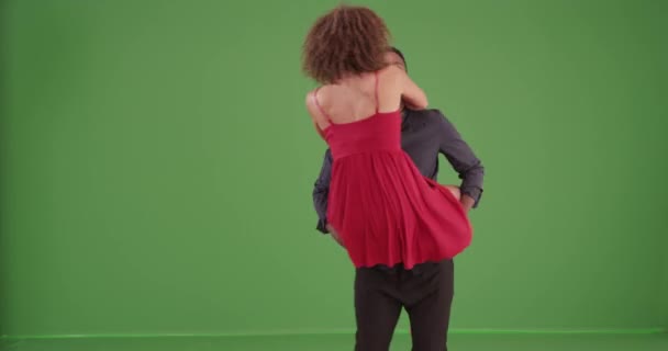 Young Black Couple Twirls Green Screen Green Screen Keyed Composited — Stock Video