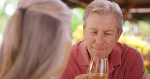 Großaufnahme Eines Älteren Ehepaares Beim Gemeinsamen Nachmittagsgetränk Kaukasischer Mann Mittleren — Stockvideo