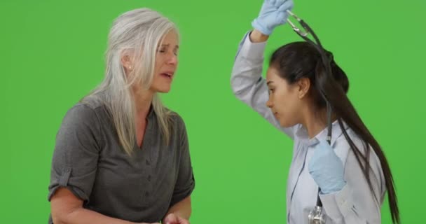 Doctor Makes Home Visit Help Elderly Woman Green Screen Green — Stock Video