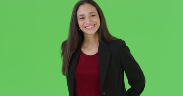 Latina Businesswoman Poses Portrait Green Screen Green Screen Keyed Composited — Stock Video