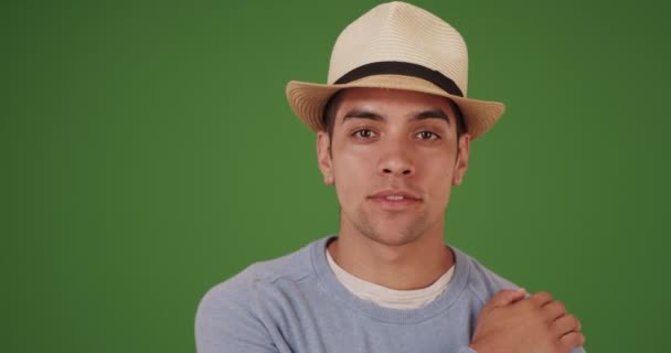 Yeşil Ekranda Yakışıklı Latin Melez Bir Irk Anahtar Birleşik Olmak — Stok video