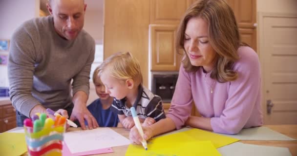 Beautiful Caucasian Family Drawing Her Young Child — Stock Video