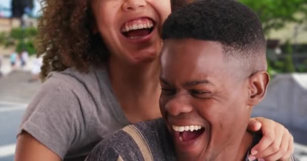 Portrait Cute Millennial Couple Smiling Being Affectionate Spanish Steps Joyful — Stock Video