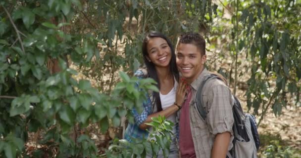 Good Looking Hispanic Couple Smiling Outdoors — Stock Video