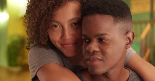 Close Portrait African American Man Woman Embracing Each Other Night — Stock Video