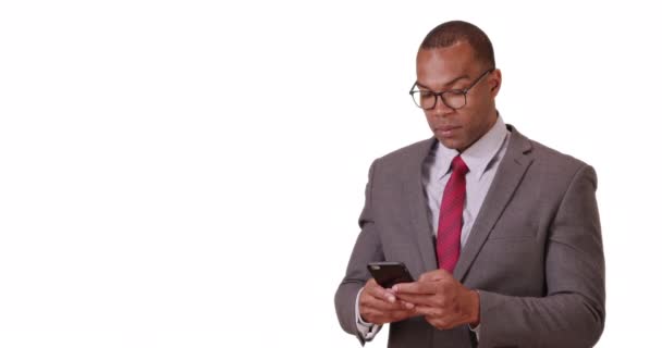 Negro Usa Teléfono Para Los Negocios Profesional Negocios Afroamericano Trabaja — Vídeos de Stock