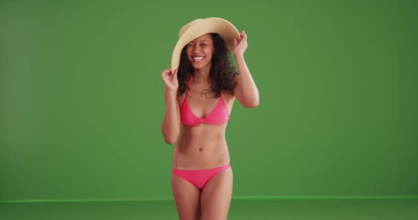 Mixed Race Woman Smiling Wearing Bikini Green Screen Green Screen — Stock Video