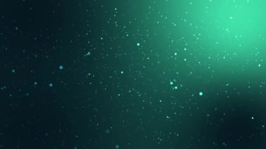 Animated dark teal blue glowing background with floating light particles.