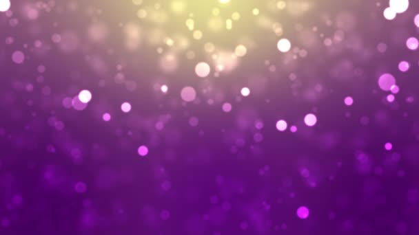 Festive Animated Purple Background Yellow Light Sparkling Bokeh Particles — Vídeos de Stock