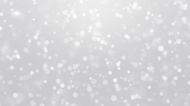 Silver festive animated background with falling bokeh light snow particles.