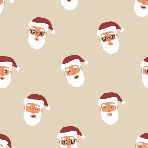 Feliz Patrón Santa Claus Sin Costuras Ilustración Navideña Vectorial Cabezas — Vector de stock