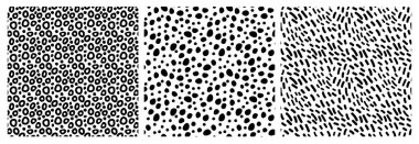 Tek renkli, soyut, dikişsiz kabarcıklar, noktalar, el çizgileri. Siyah daireli beyaz üzerine vektör illüstrasyonuName