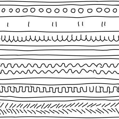 Siyah beyaz el basit bir sınır çizdi. Soyut vektör kusursuz şablonu tekrarlıyor. Mürekkep etkisi. İllülasyon çizgiler, serbest eleman, şekiller, geometri içerir