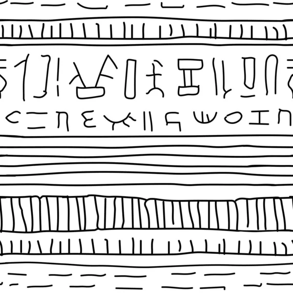 Borda abstrata do egito branco preto, padrão sem emenda da repetição do vetor tribal, efeito da linha da tinta. Ilustração contém elementos desenhados à mão, formas, geometria — Vetor de Stock