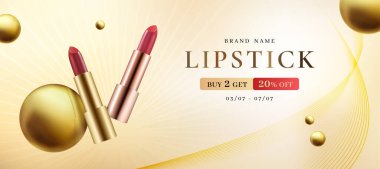 3D Nesneli Ruj Kozmetik Ürünleri, Vektör İllüstrasyonu