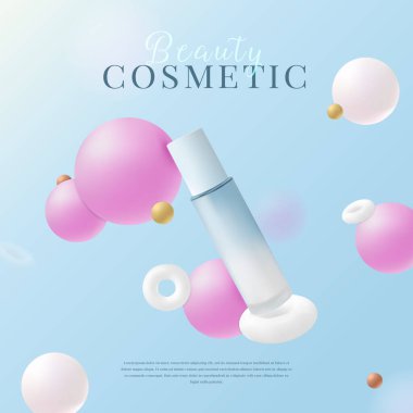 Beauty Cosmetic Product on Blue Background, Vector Illustration