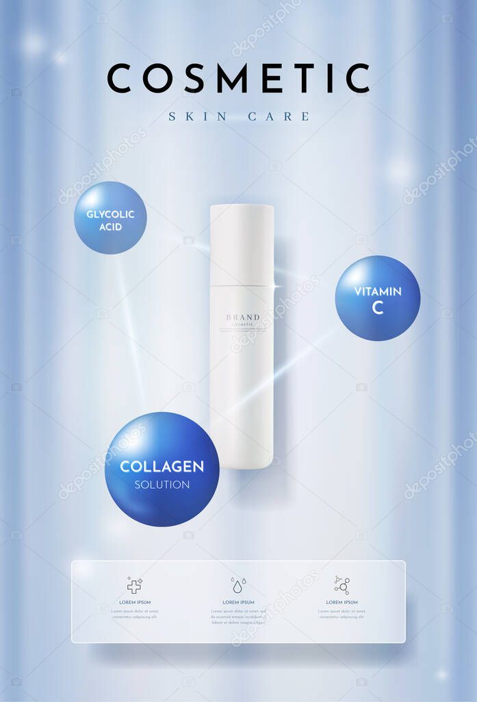 Cosmetic Product for Skin Care on Light Blue Background, Vector Illustration