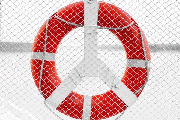 Red Lifebuoy White Deck Ship — 图库照片