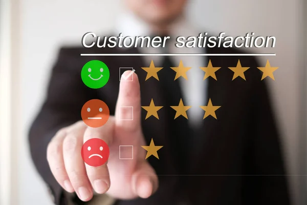 Hodnocení Spokojenosti Zákazníků Koncept Ankety Uživatel Dát Hodnocení Servisní Zkušenosti — Stock fotografie
