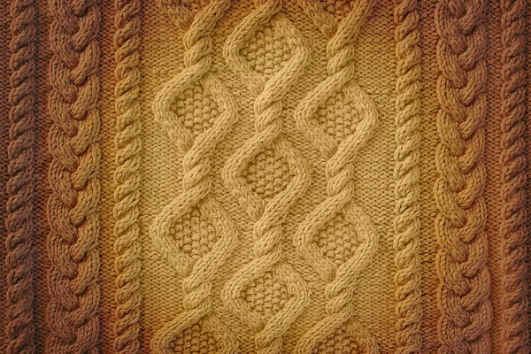 Beige Background Knitted Fabric Pattern Knitted Arans Close — Stock Photo, Image