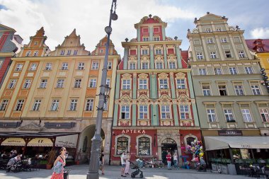 Vroclav, Poland -  june 5: a street with old houses in the historic centre of Vroclav  june 5, 2021 in Vroclav, Poland