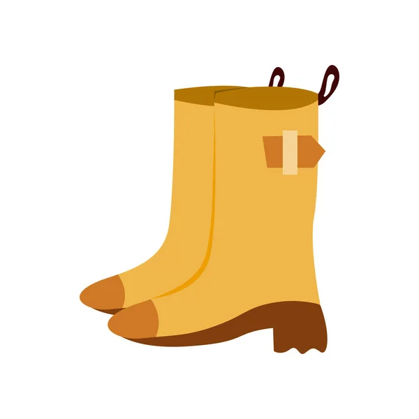 Gummistiefel. Stiefel für Gartenbauernhof. Isolierte flache Vektordarstellung. Gelbe Schuhe. — Stockvektor
