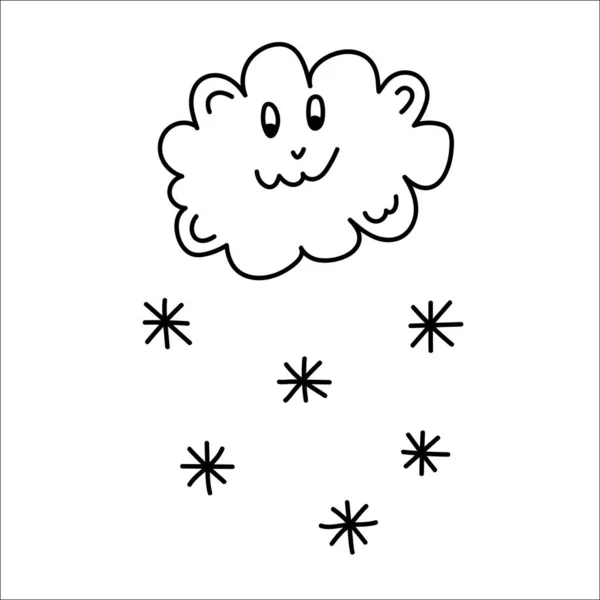 Bonito Smilling Neve Nuvem Doodle Vetor Ilustração Mão Desenho Nuvem — Vetor de Stock