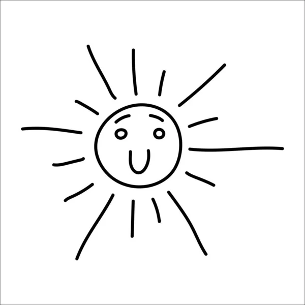 Smilig Sun Doodle Illustration Ruční Kreslení Slunce Roztomilou Tváří — Stockový vektor