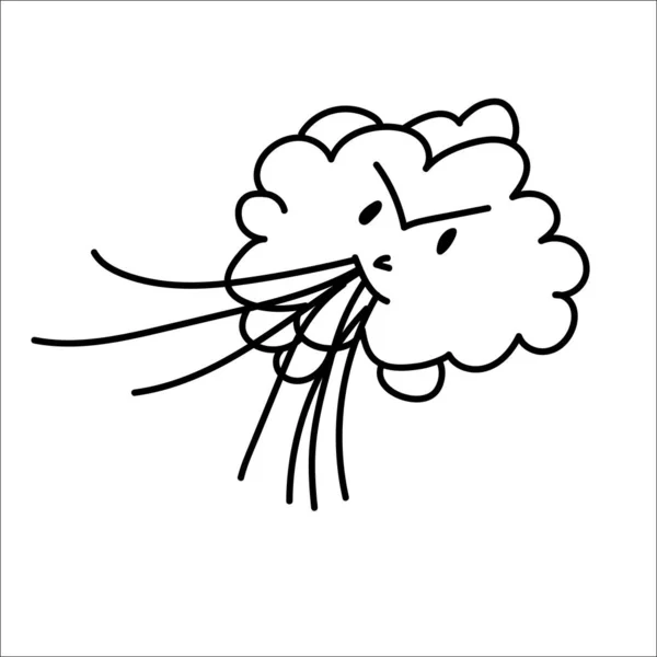 Nevrlý Větrný Obláček Vektorovou Ilustrací Ruční Kreslení Vítr Mrak Rozzlobenou — Stockový vektor