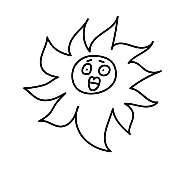 Vyděšená Kresba Slunci Ruční Kreslení Slunce Plačící Tváří — Stockový vektor