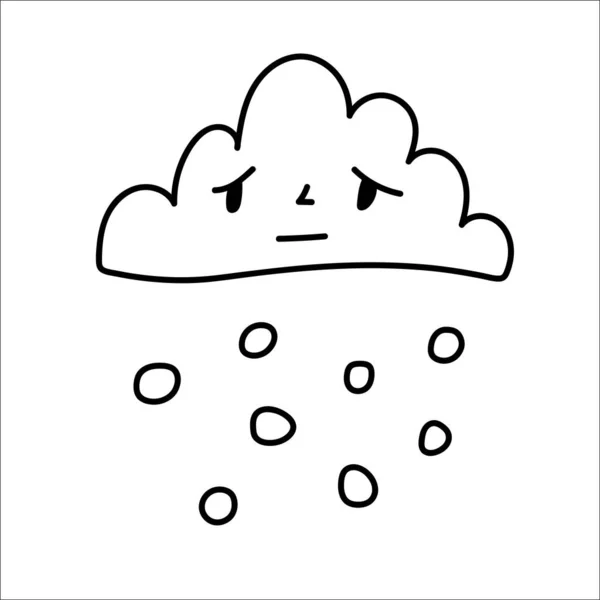Triste Nuvem Nevada Doodle Vetor Ilustração Mão Desenho Nuvem Neve — Vetor de Stock