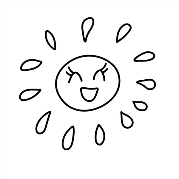 Veselá Ukázka Slunečních Čmáranic Ruční Kreslení Slunce Roztomilým Úsměvem Tvář — Stockový vektor