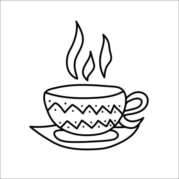 茶或咖啡杯病媒涂鸦。手绘锯齿状线图解。矢量艺术 — 图库矢量图片