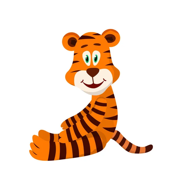 Joli tigre. Le petit tigre est assis. Tigre chinois pour le nouvel an. Un personnage de bande dessinée. Illustration vectorielle colorée. — Image vectorielle