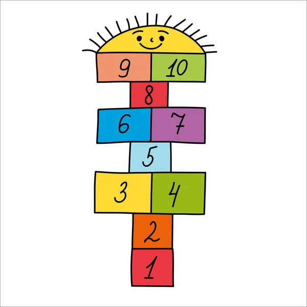 Colorido Garabato Hopscotch Juego Niños Hopscotch Con Números Arco Iris — Archivo Imágenes Vectoriales