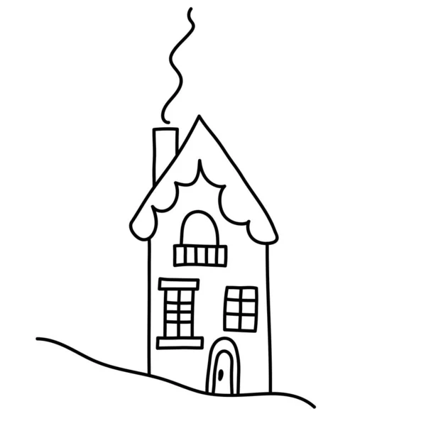 Дудл Хаус Дымоходом Ручной Рисунок Рождественского Дома Балконом Зимний Дом — стоковый вектор