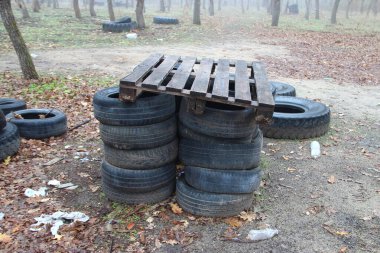 Ormanda çöp ve eski lastikler, ekoloji sorunları