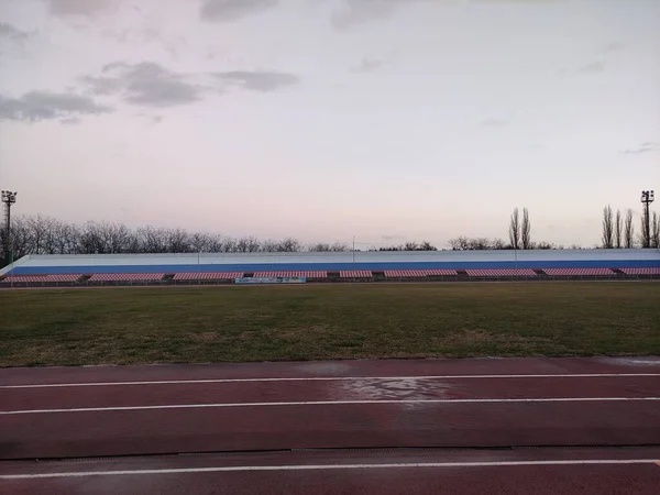 Winter Abends Laufstrecken Und Tribünen Stadion — Stockfoto