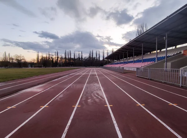 Winter Abends Laufstrecken Stadion — Stockfoto