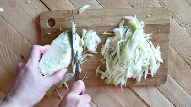 Woman Cuts Cabbage Cutting Board First Person View Video — 图库视频影像