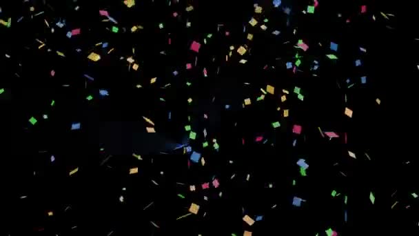 Falling shining confetti on the black background, screensaver — Stock Video